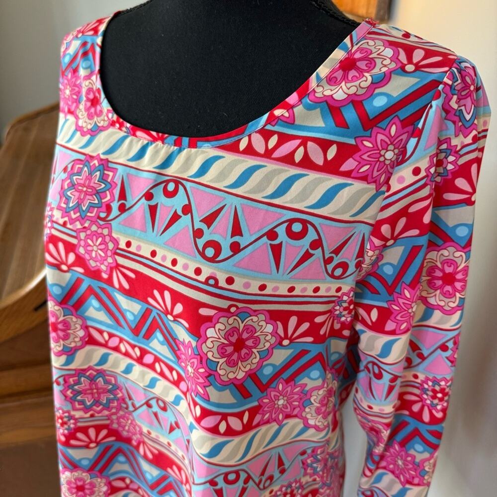 Boutique Colorful Scoop NeckMOD Style Women's Top with Geometric Patterns ~S/M - Picture 3 of 14